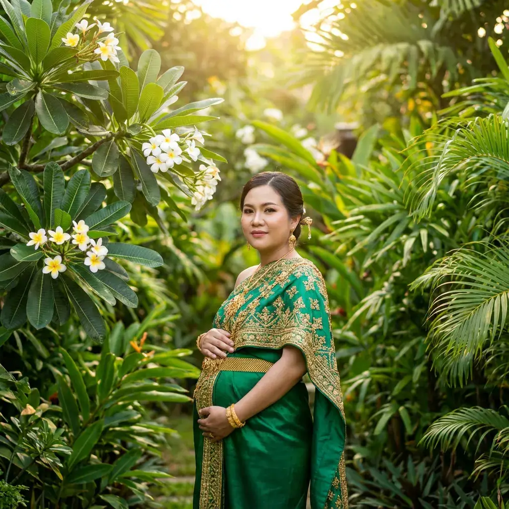 Südostasiatisches Umstandsfoto im tropischen Garten